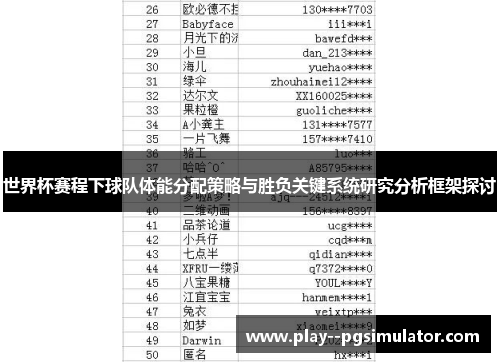 世界杯赛程下球队体能分配策略与胜负关键系统研究分析框架探讨